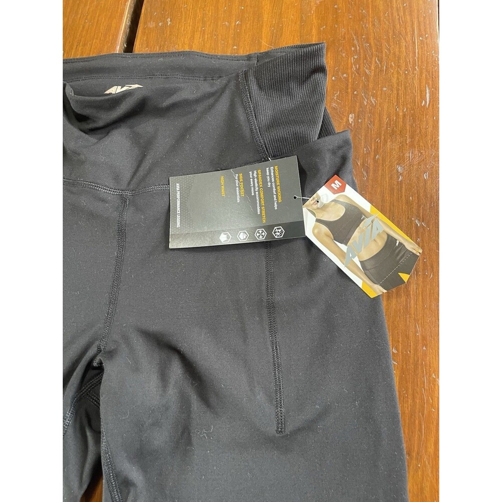 NWT Avia Women’s Size M (8-10) Black Activewear Leggings High Rise Pockets - Picture 2 of 2